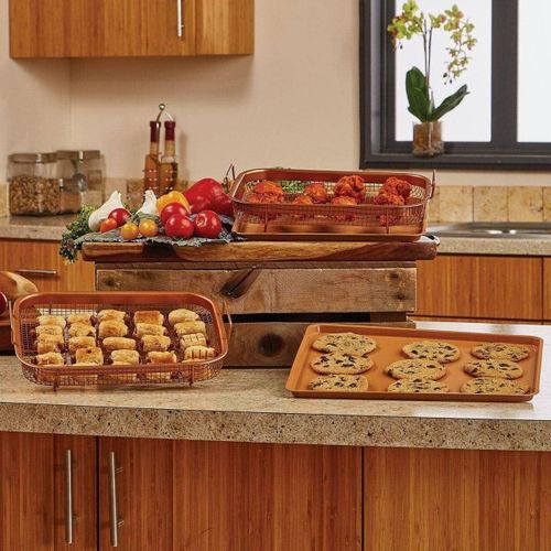 Healthy roasting set: Rectangular tray with 2-in-1 roasting strainer - Enjoy your fat-free fried food