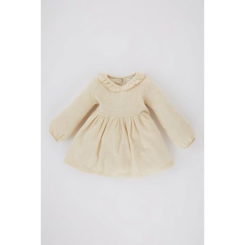 Baby Girl Regular Fit Long Sleeve Knitted Dress - ECRU
