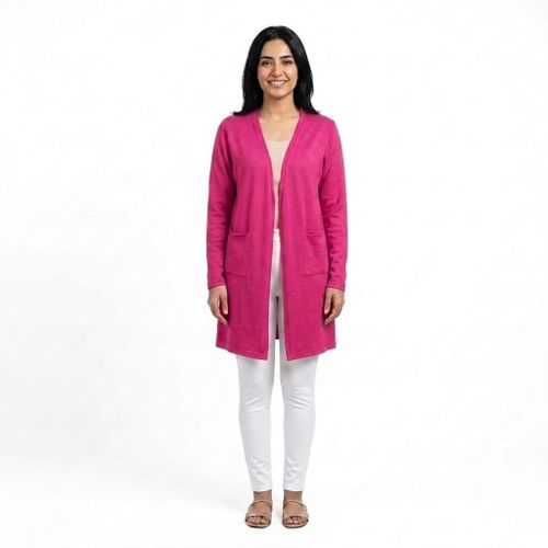 Regular Fit Open Neckline Cardigan - Fuchsia