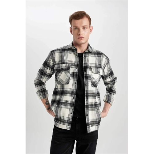 Relax Fit Waffle Plaid Lumberjack Flannel Cotton Long Sleeve Shirt