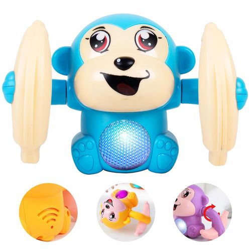 Voice Control Banana Dancing Monkey Toy Spinning, Rolling and Tumbling Toy for Kids with Bright LED Lights & Sound Effects