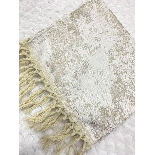 Luxurious Chenille Macrame Table Runner with Tassels - High Quality Material - 40cm x 150cm - Color Off-White Beige