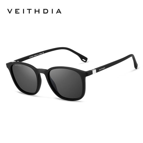 Men's Polarized Square Sunglasses UV400 – Black Frame, Grey Lens – Lightweight Outdoor Eyewear