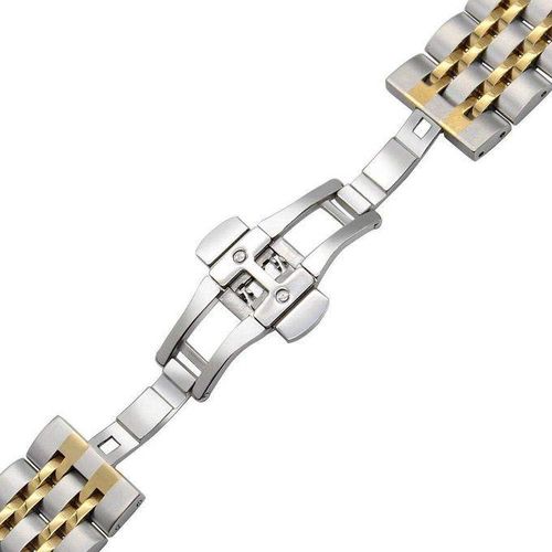 Stainless Steel Metal Watch Band Compatible with iWatch Series SE - 42/44mm - Premium Metal Shockproof Strap with Adjustable Buckle Silver/ gold