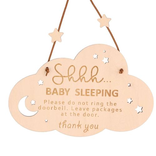 Baby Sleeps for Front Door, Wooden Door Sign Psst Baby Sleeps Please Do Not Disturb Sign Baby Sleeps Door Hanger for Baby Room as Home Decoration Gifts for Boy Parents