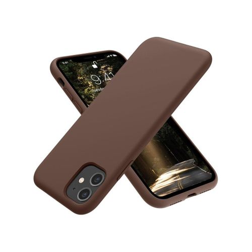 Compatible with iPhone 11 Case 6.1 Inch Slim Liquid Silicone 4 Layers Soft Gel Rubber Shockproof Protective Phone Case with Anti Scratch Microfiber Lining (Brown)