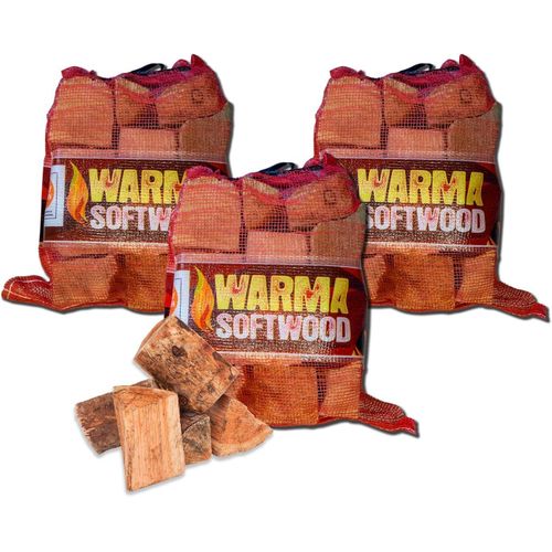 Softwood Firewood Logs 75L Kiln Dried Logs - Ready to Burn Easy to Light Density Wood - 3 x 25 Litre Nets Soft Wood for Outdoor Open Fire Pits Wood Burners Coal Stoves Log Burners