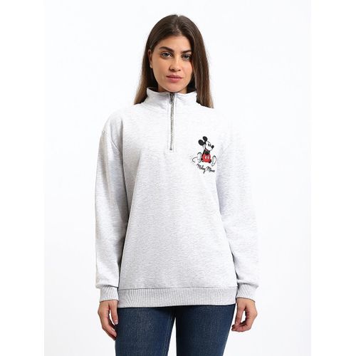 Funnel Neck Mickey Mouse Printed Oversize Women's Thick Sweatshirt