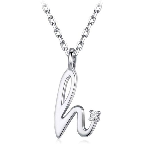 925 Sterling Silver Cursive Initial "h" Pendant Necklace with Cubic Zirconia Accent