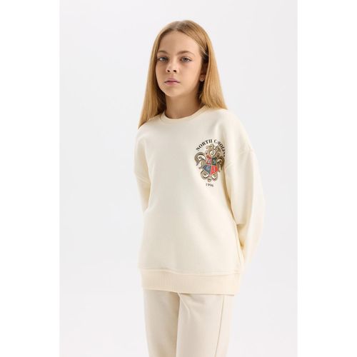 Girl Relax Fit Long Sleeve Sweat Shirt - Ecru