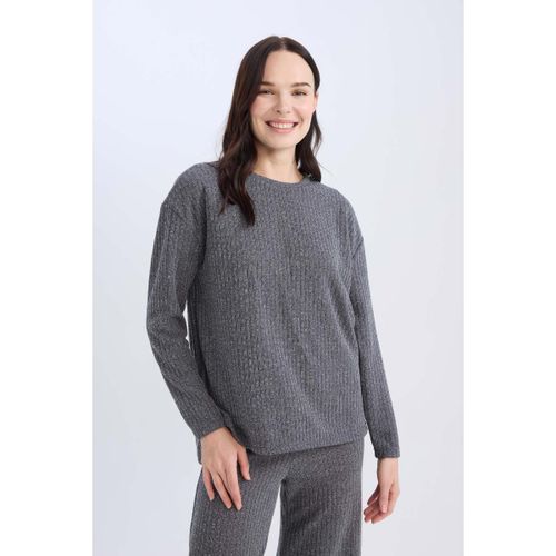 Woman Crew Neck Relax Fit Long Sleeve T-Shirt - Anthra