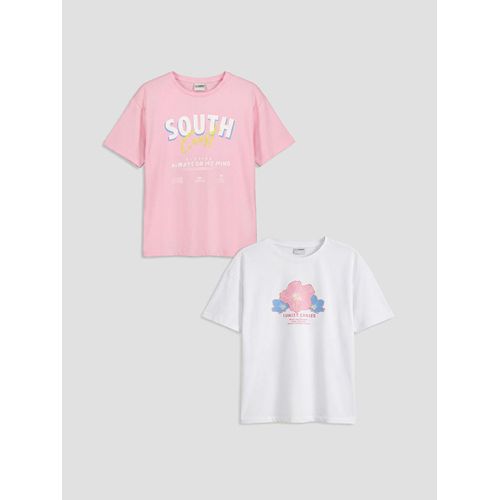 Crew Neck Printed Girl's T-Shirt 2 Pack