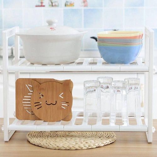 2-Tier Expandable Kitchen Shelf White Plastic and Steel Adjustable from 40cm to 70cm for Under Sink Cabinet