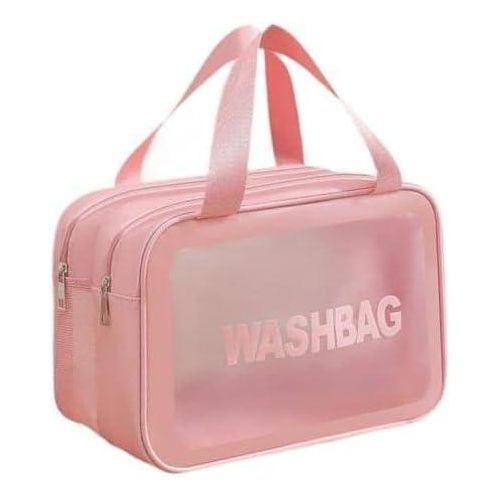 Double Zipper Waterproof Travel Cosmetic Bag - Pink
