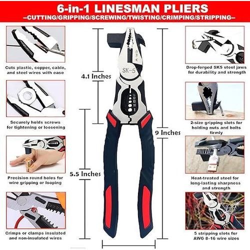 8-inch Multi-Function Pliers with Hammer