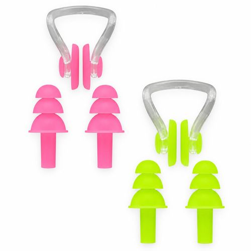 2-Set Silicone Swimming Nose Clips and Ear Plugs, 12 Reusable Pieces – Pink and Lemon