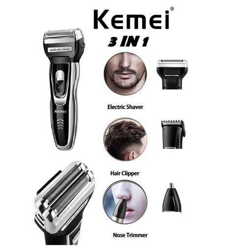 KM-5558 3 In 1 Rechargeable Electric Shaver - Black/Silver