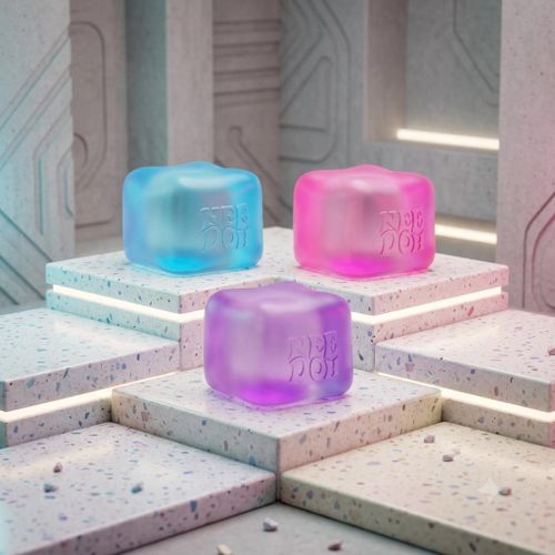 NeeDoh Nice Cube Squishy Toy - Translucent Ice Cube Fidget Ball, Sensory Stress and Anxiety Relief Desktop Toy for Kids & Adults (Assorted Colors) 3pcs