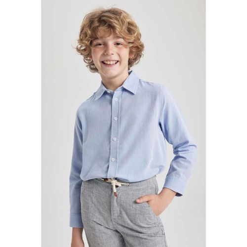 Boys' Blue Long Sleeve Oxford School Basic Shirt