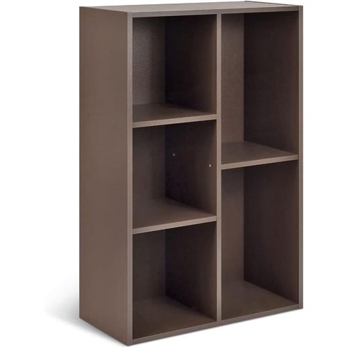 Cube Storage Bookcase Organizer, Wooden Shelving Unit for Home and Office, Brown Espresso, 5-Cube,23.5D x 49.5W x 80H cm