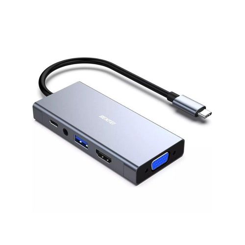 Benfei 5-in-1 USB C HUB with 4K HDMI VGA, USB 3.0, 3.5mm Audio and 60W PD, Compatible with MacBook Pro 2021/2020/2019, Surface Book 2, Dell XPS 13/15, Pixelbook and More