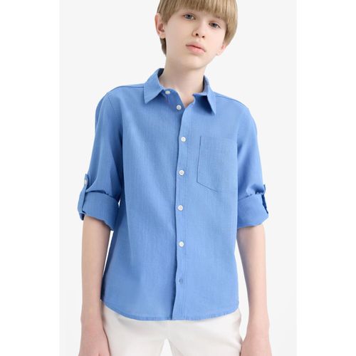 Polo Neck Linen-Look Long Sleeve Shirt Boys'