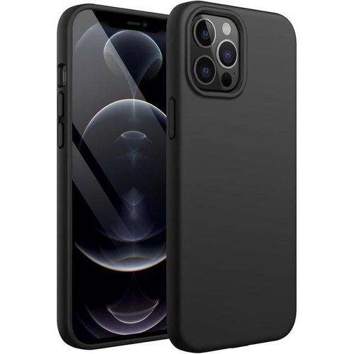 Silicone case for iPhone 6.7-inch 12 Pro Max, full-body protection case with a silky-smooth texture, shockproof cover with microfiber lining, black