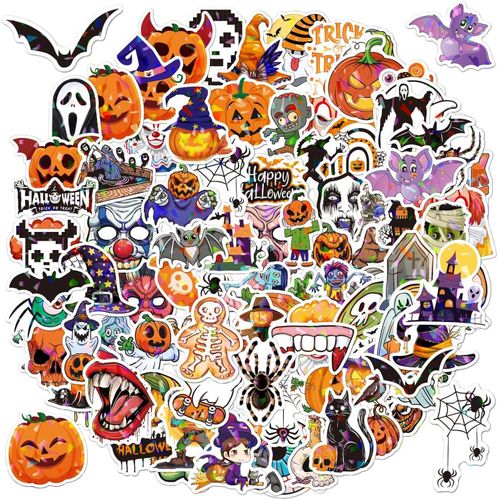 100 pcs Halloween Stickers Holographic Graffiti Vinyl Waterproof Party Stickers Pack for Laptop,Water Bottle, Crafts Scrapbooking,Funny Cartoon Pumpkin Theme Decals for Children Kids Teens (Halloween)