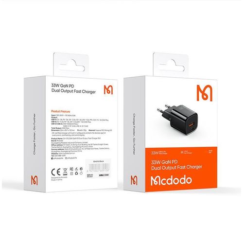 33W 1C+1A GAN Fast Charger (EU) , CH-0151 , Black