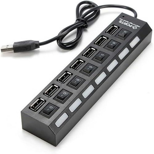 7-Port USB Hub with ON/OFF Switch, Black