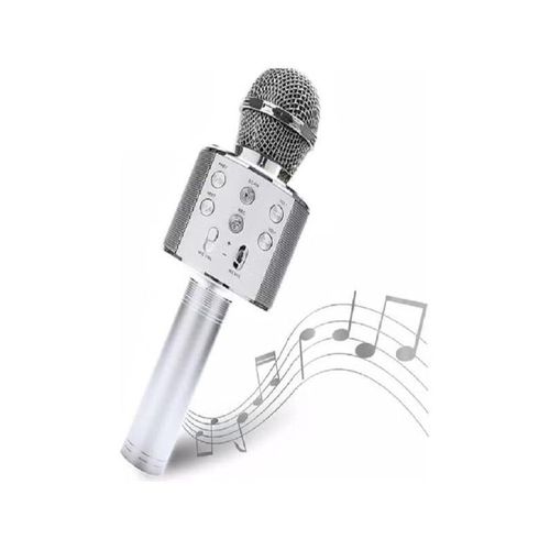 Multifunctional Portable Wireless Singing Microphone with Speaker Bluetooth Microphone for All Smartphones (Silver)