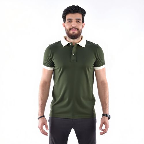 Half-sleeve polo shirt - olive green x off-white