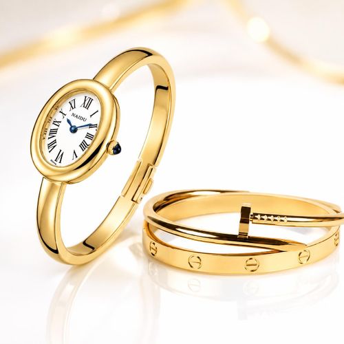 Luxury Women’s Watch Set with Gold Stainless Steel Bracelets – Elegant Modern Design