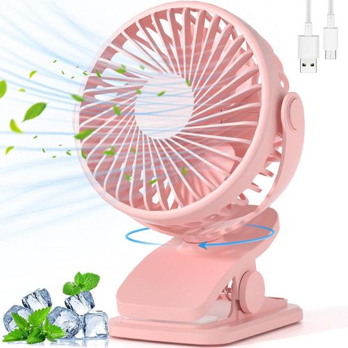 Portable Clip Fan USB Rechargeable Mini Desk Fan, 3 Speed Quiet Personal Fan with 720° Adjustable Rotation, Compact Table Fan for Office, Bedroom, Home and Baby Stroller