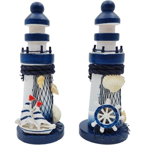2-Piece Miniature Lighthouse Decor Set, Handmade Wooden Miniature Lighthouse Model, Mediterranean Style Decor, Tabletop Lighthouse Home Decor by AZSVBVS