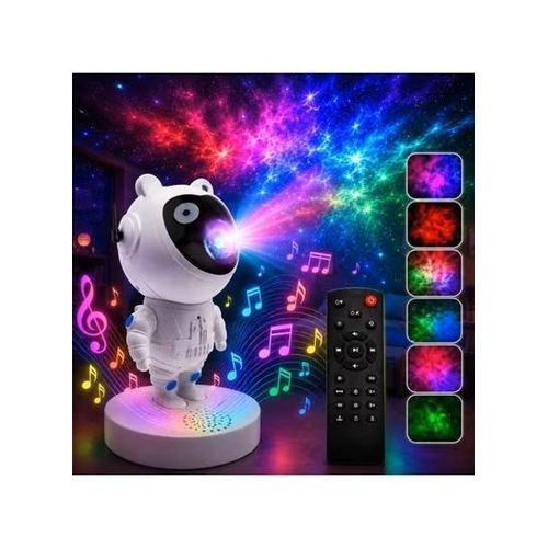 Night light for a galaxy projector in the shape of an astronaut with a built-in speaker 360° adjustable head, multiple cloud modes, remote control, timer function, 22.5 cm tall