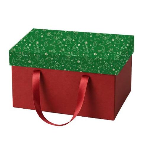 Christmas Gift Box with Decorative pattern Lid Red Storage Container, Holiday Theme Wrapping Box