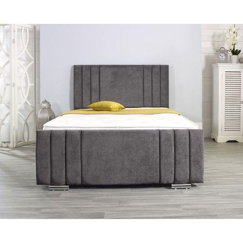 Modern Upholstered Bed (160 cm) – Premium Velvet Beige Bed Frame with Muski Wood Slats