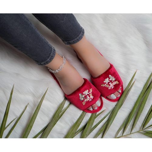 Red Velvet Slipper For Women