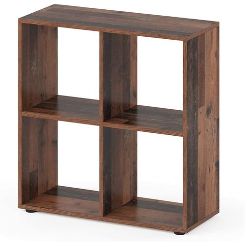 Modern Open Display Shelving Unit and Bookshelf for Books and Decor Boxes, Antique Wood, 29D x 72.6W x 72H cm