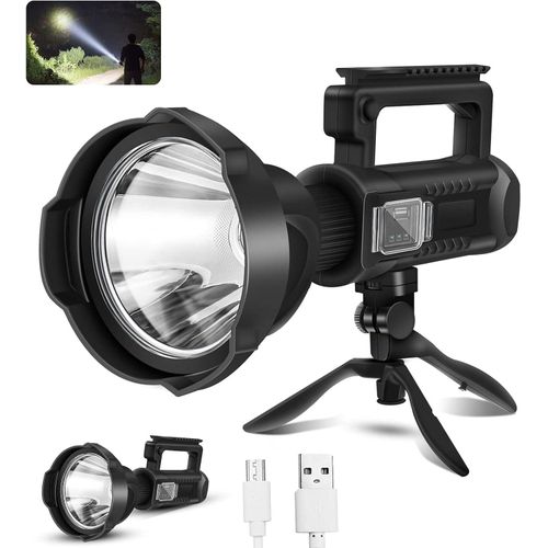 Rechargeable High Lumens Spotlight Flashlight, 100000 Lumens Super Bright LED Searchlight with Tripod, 4 Modes, IPX5 Waterproof, Handheld Spotlight for Camping, Home Security, Emergency