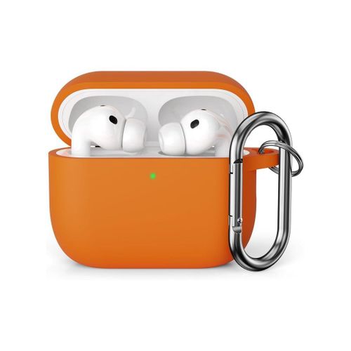Silicone Case Compatible with Airpods Pro 3 2025 Case Cover, Front LED Visible, Soft Silicone Full Body Protective Shockproof Case for AirPods Pro 3rd Generation with Carabiner, Orange