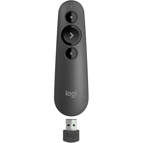 R500s Laser Class 1 Presenter Bluetooth and USB-Presentation Clicker - Universal Compatibility 20m range Customisable Smart Battery 12 months usage - Black