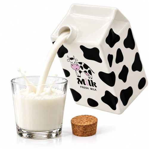 Cow-design milk storage bottle with an airtight lid ideal for storage and organization in the refrigerator