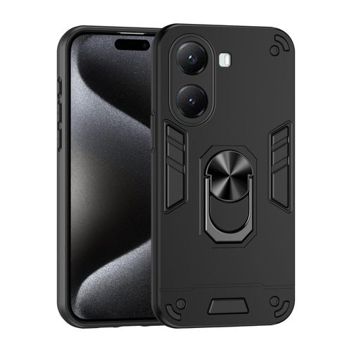 Poco X7 Pro Iron Man Full Protection Case with Camera Lens Protection & Movable Metal Ring Stand - Black