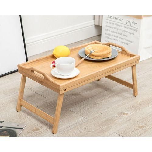 Bamboo bedside table tray with folding legs, breakfast serving tray, laptop legs, and rectangular TV tray.