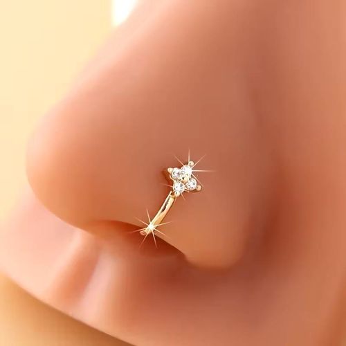Cute Fake Nose Ring Cuff Set - Non-Piercing Clip-on Nose Rings, Zircon Studded Gold Plated Nose Cuff Jewelry for Women and Girls