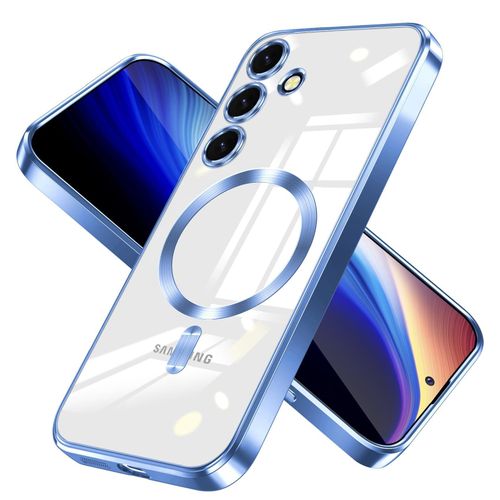 For Samsung Galaxy A54 5G Magnetic Case, Compatible with MagSafe, Built-in Camera Lens Protector, Luxury Plating Soft TPU Clear Shockproof Slim Thin Cover - Sierra Blue