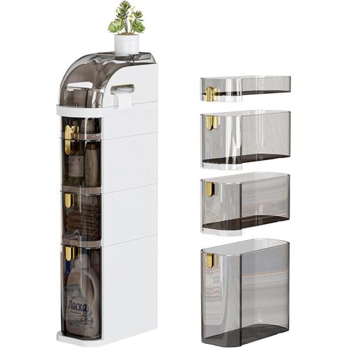 petour 4 Tier Bathroom Organizers and StoragePlastic Tall Narrow Slim Bathroom Floor Cabinet Waterproof Bathroom Storage Cart with Clear Drawers And Wheels for Small Space Gap Bathroom Kitchen