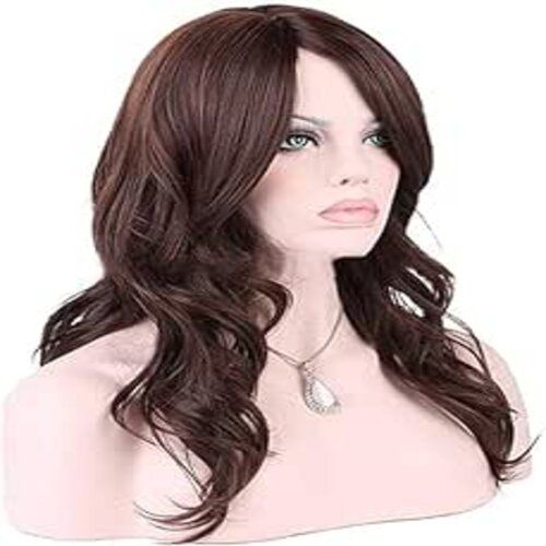 باروكات شعر اصطناعي طويلة متموجة باللون البني من ألياف حرارية